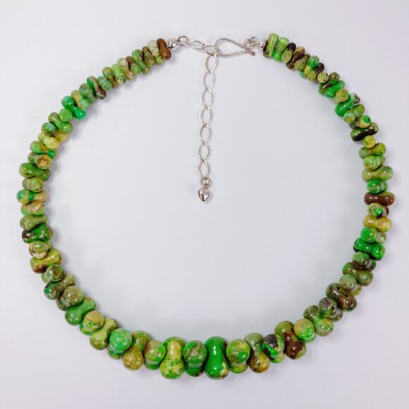 Signed Jay King DTR Green Turquoise Sterling Silver Gemstone Bead Necklace VTG - Picture 3 of 12